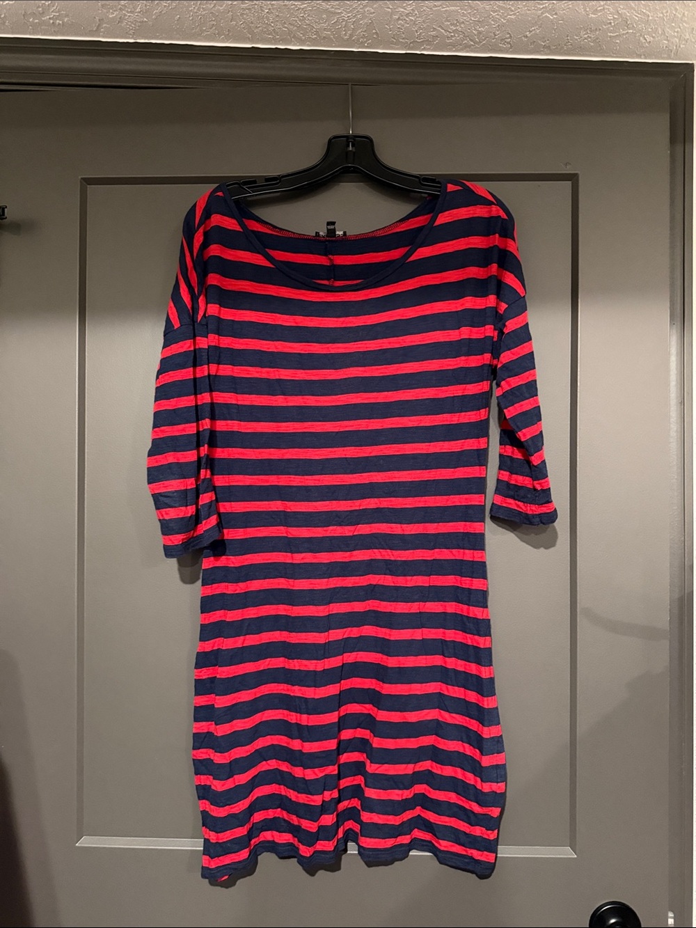 Express Navy and Red Striped Long-Sleeve Dress